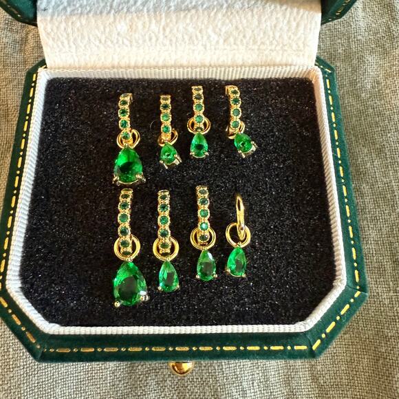 Set of 8 Emerald Zirconia Dangle Huggie Earrings - NWOT - Picture 1 of 6